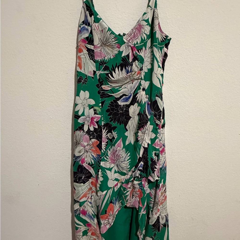 Parker Asymmetrical Green Floral Dress